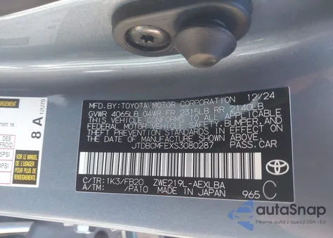 2025 Toyota Corolla Hybrid Le z USA, uszkodzony, nr VIN JTDBCMFEXS3080287